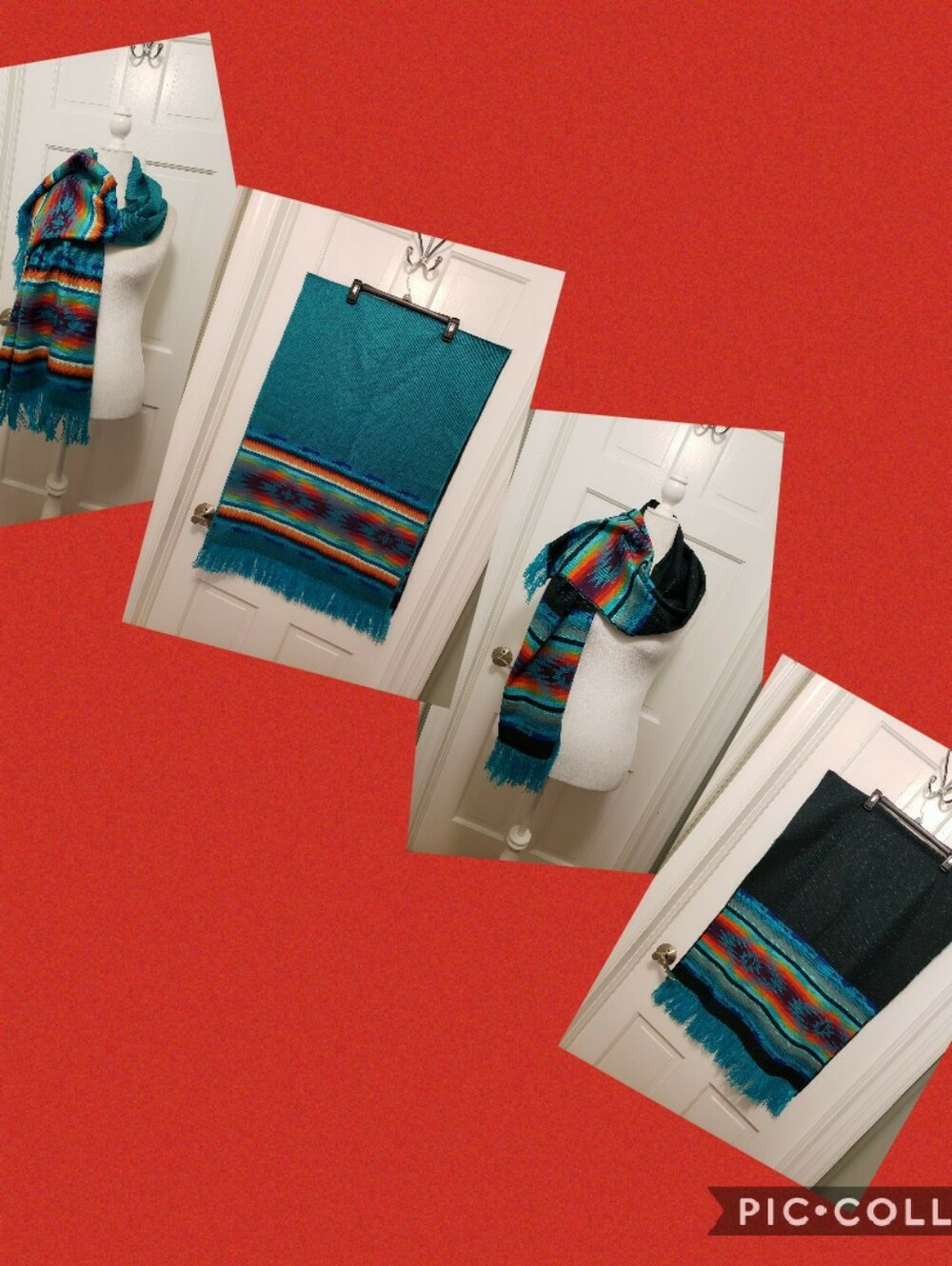 Colorful Aztec Print Reversible Large Wrap/Scarf Features Fringe Accent